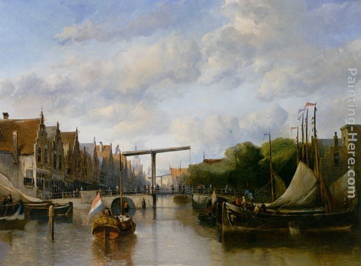 Antonie Waldorp A Busy Canal in a Dutch Town